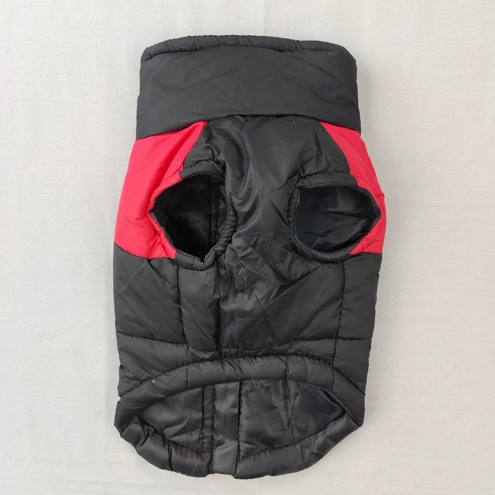 Unbranded Dog Jacket Unisex Medium Black Red Puffer Vest Harness D-Rings Quilted